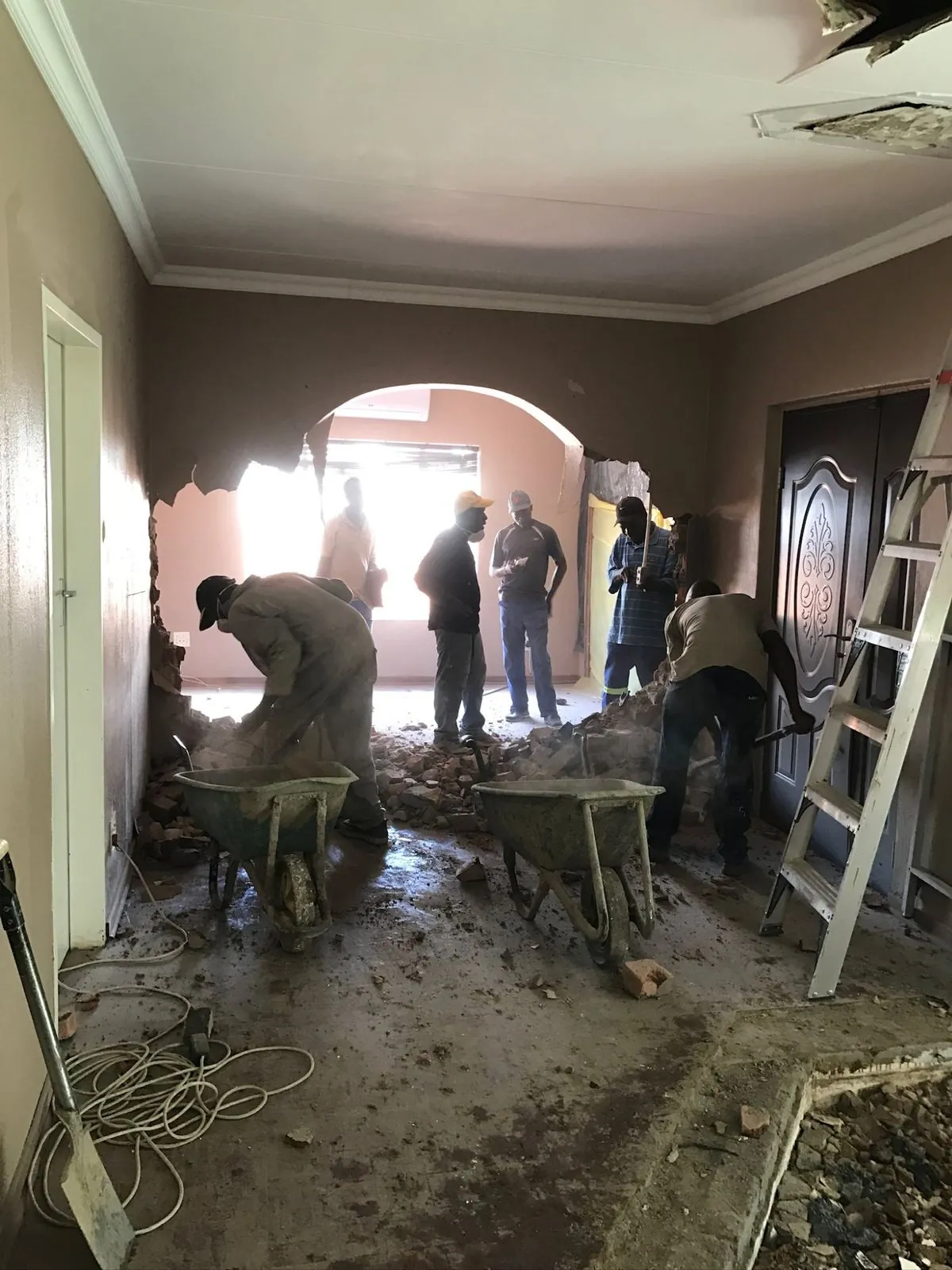 Wall demolition in progress